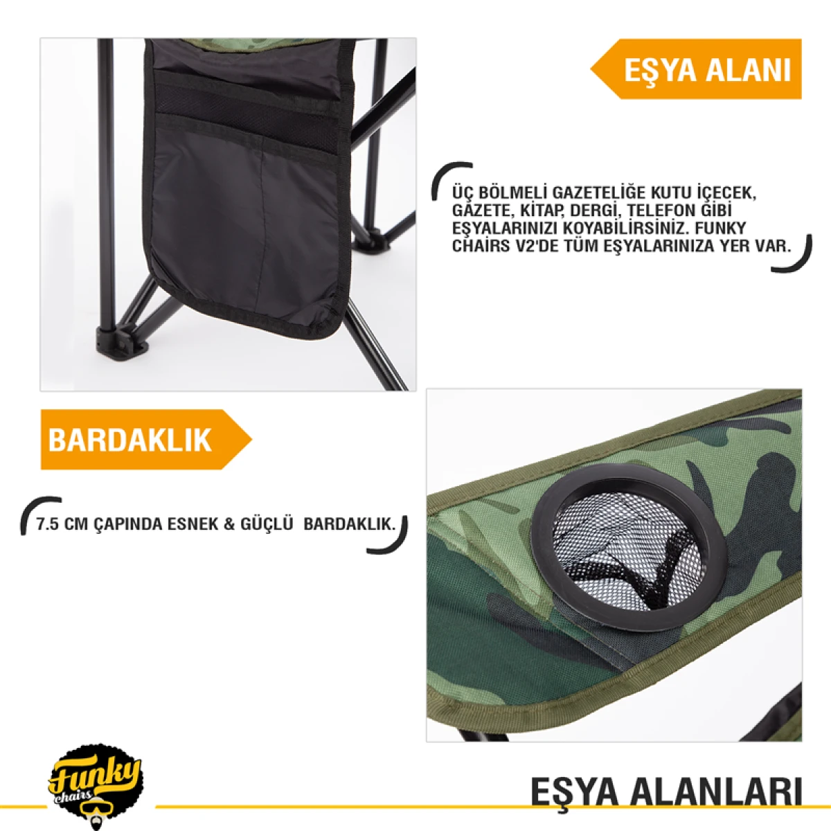 FUNKY CHAIRS V2 Yeşil Kamuflaj Lüks Kamp Sandalyesi