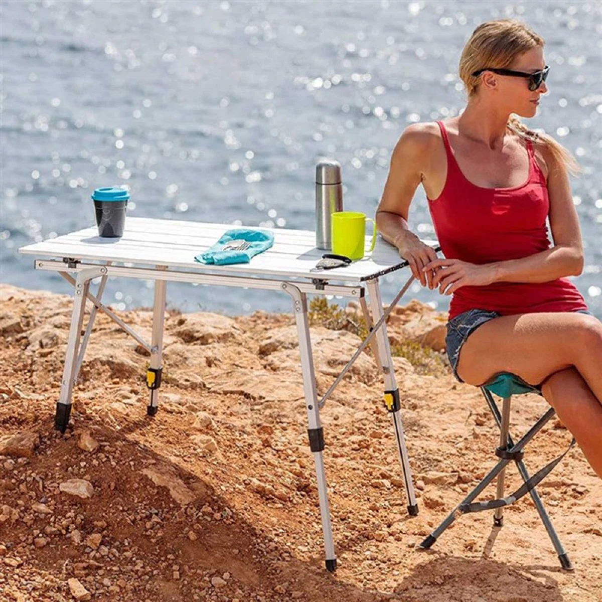FUNKY CHAIRS Elite Alüminyum Teleskopik Ayaklı Kamp Piknik Masası - Gri