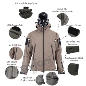 N.M TACTICAL Askeri Taktik Softshell Kapşonlu Mont - Yeşil - S