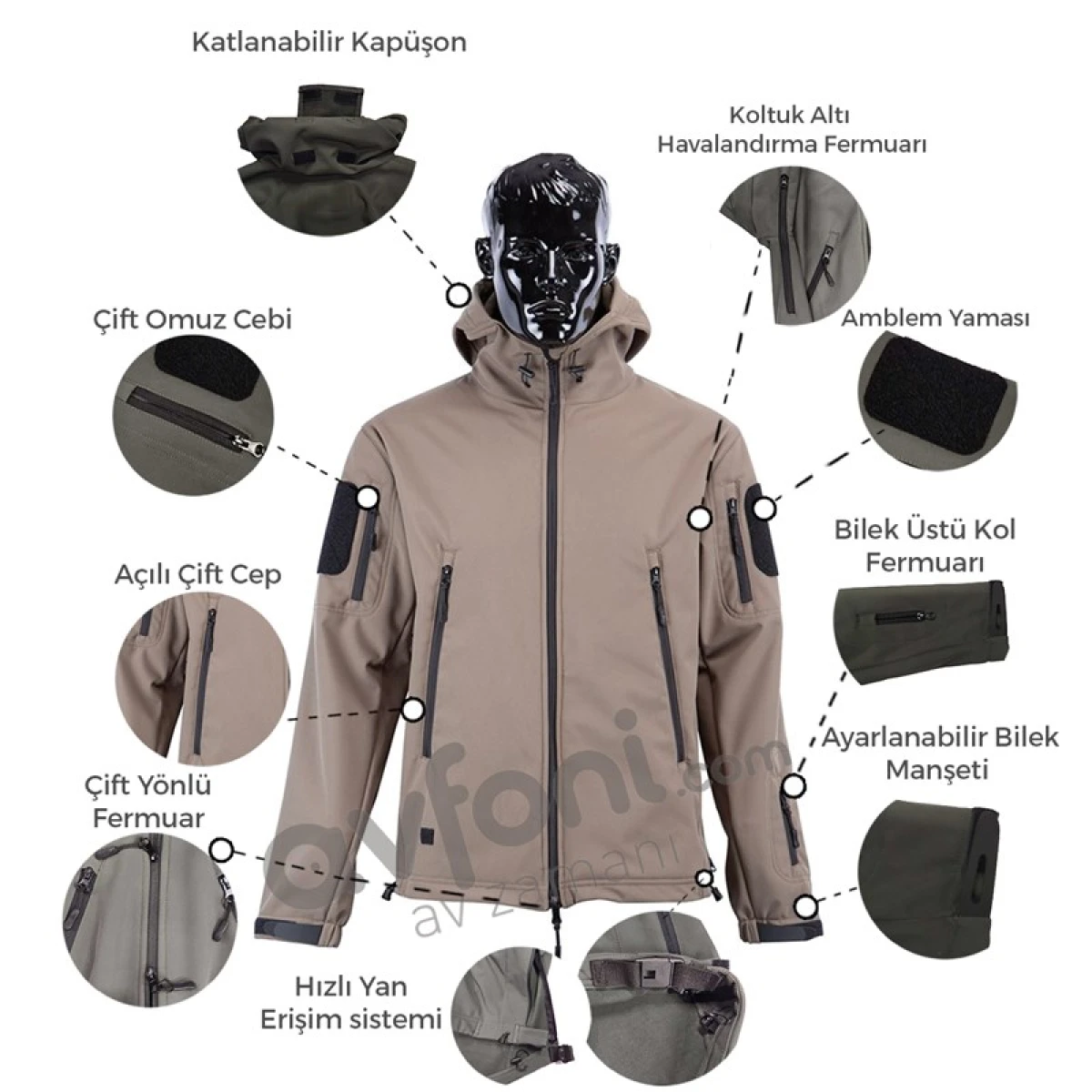 N.M TACTICAL Askeri Taktik Softshell Kapşonlu Mont - Yeşil - S