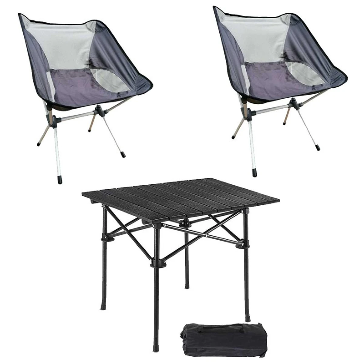 PIRANA 2 Adet Ultralight Katlanır Kamp Sandalyesi + Black Kamp Masası Küçük Seti