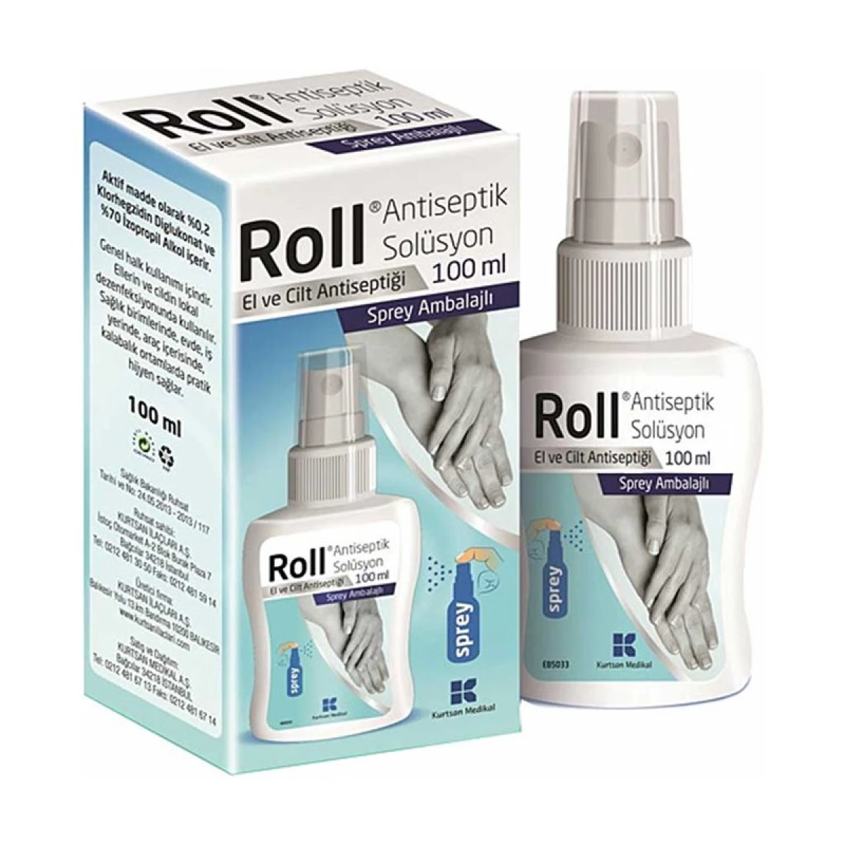 Roll Antiseptik Solüsyon El Ve Cilt Antiseptiği Sprey 100ml
