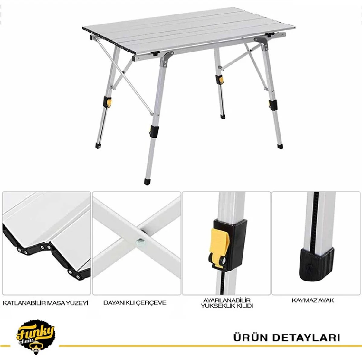 FUNKY CHAIRS Elite Alüminyum Teleskopik Ayaklı Kamp Piknik Masası - Gri