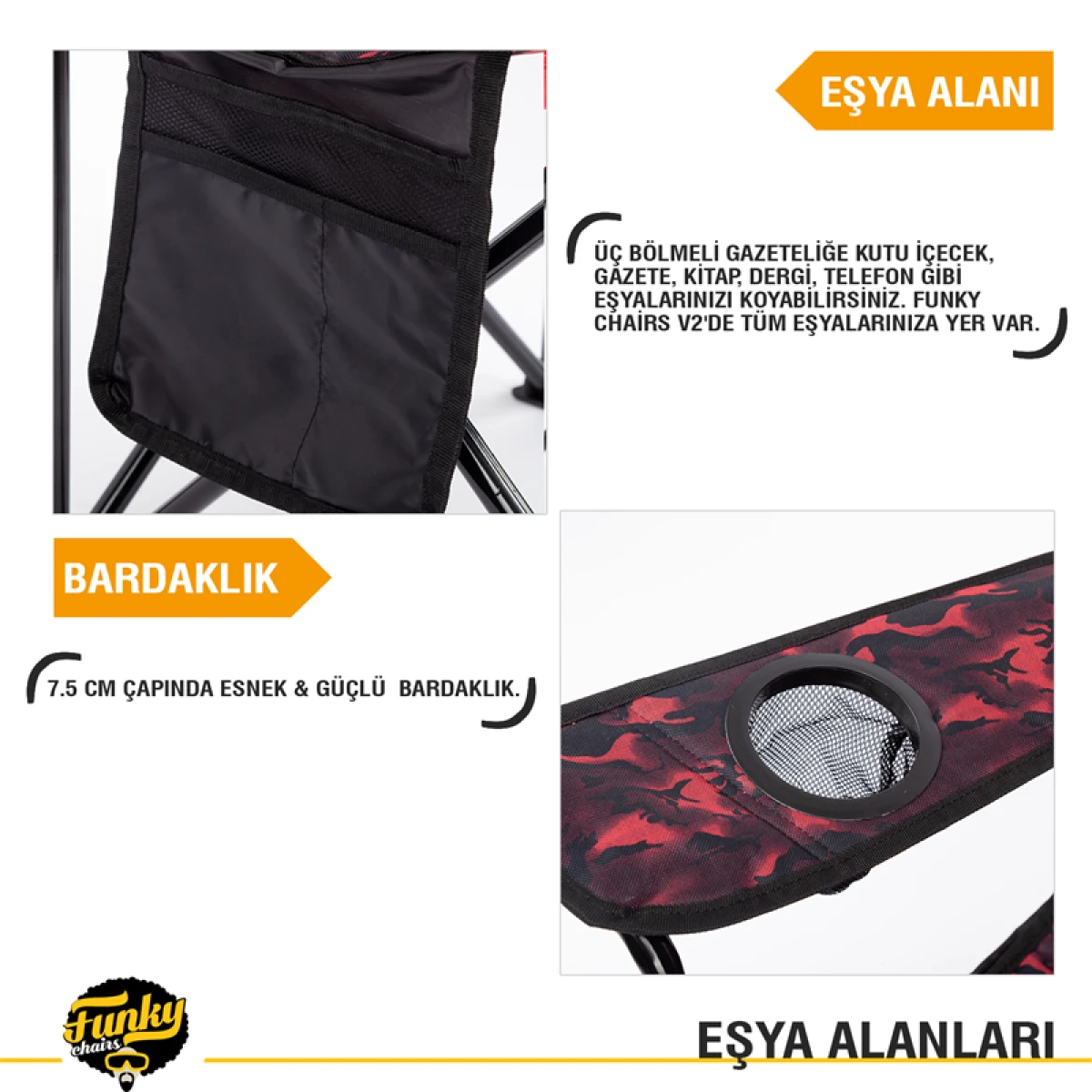 FUNKY CHAIRS V2 Kırmızı Kamuflaj Lüks Kamp Sandalyesi