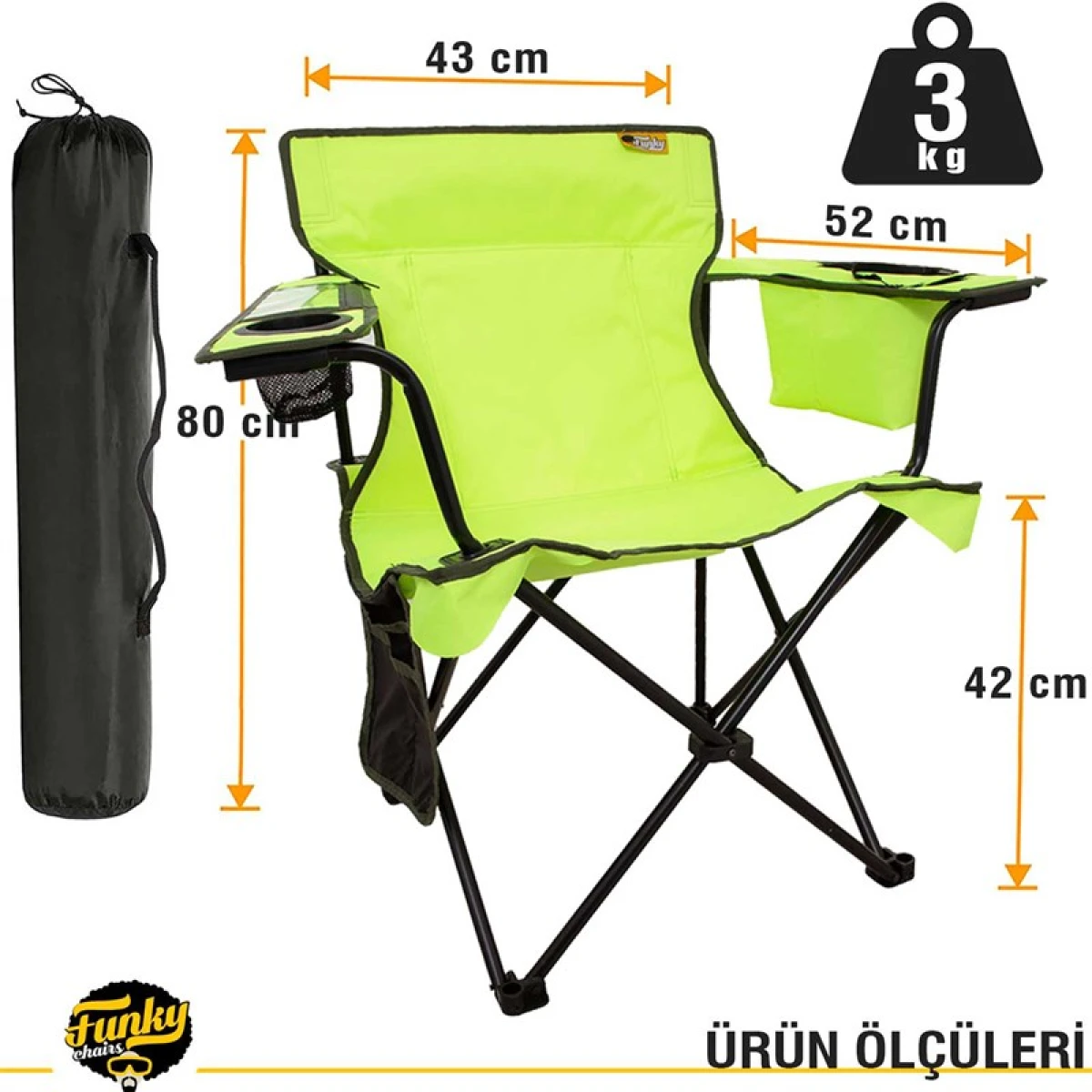 FUNKY CHAIRS Cool Ice Neon Yeşil Lüks Kamp Sandalyesi