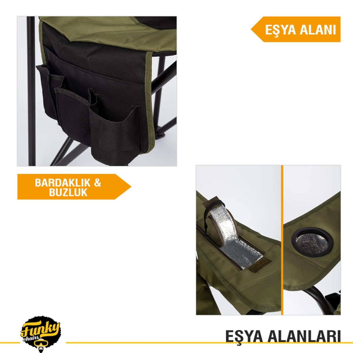 FUNKY CHAIRS Big Boy Katlanabilir XL Kamp Sandalyesi-Haki