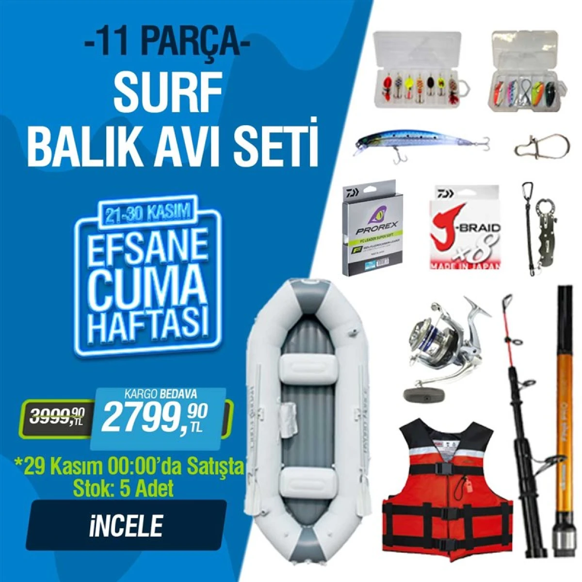 11 PARÇA SURF BALIK AVI SETİ