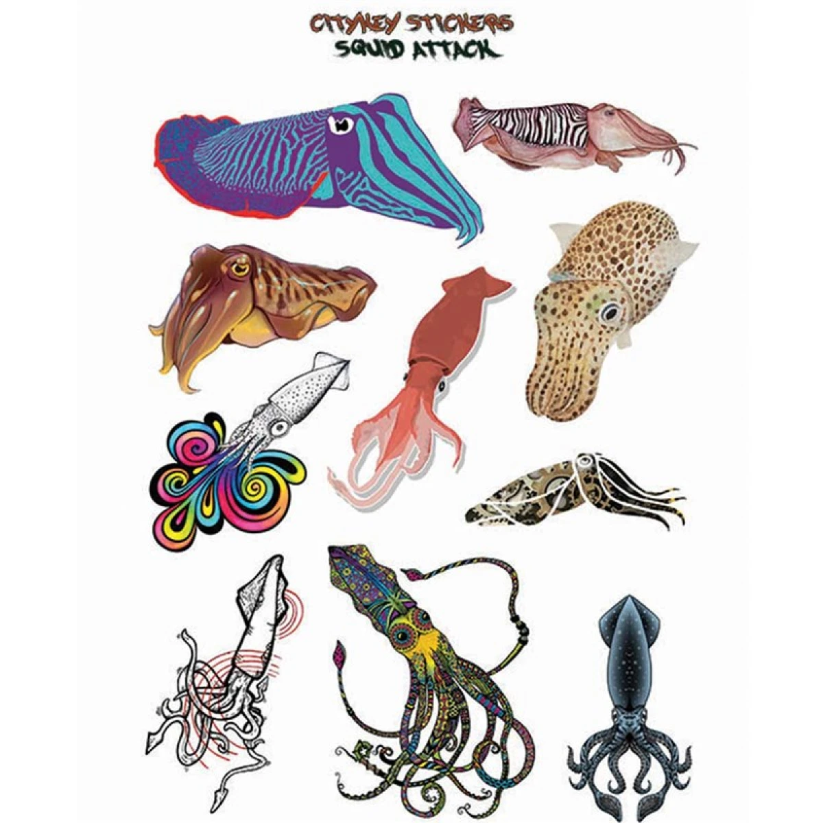 CITYKEY STICKERS Squid Attack Serisi Balık Figürü Sticker