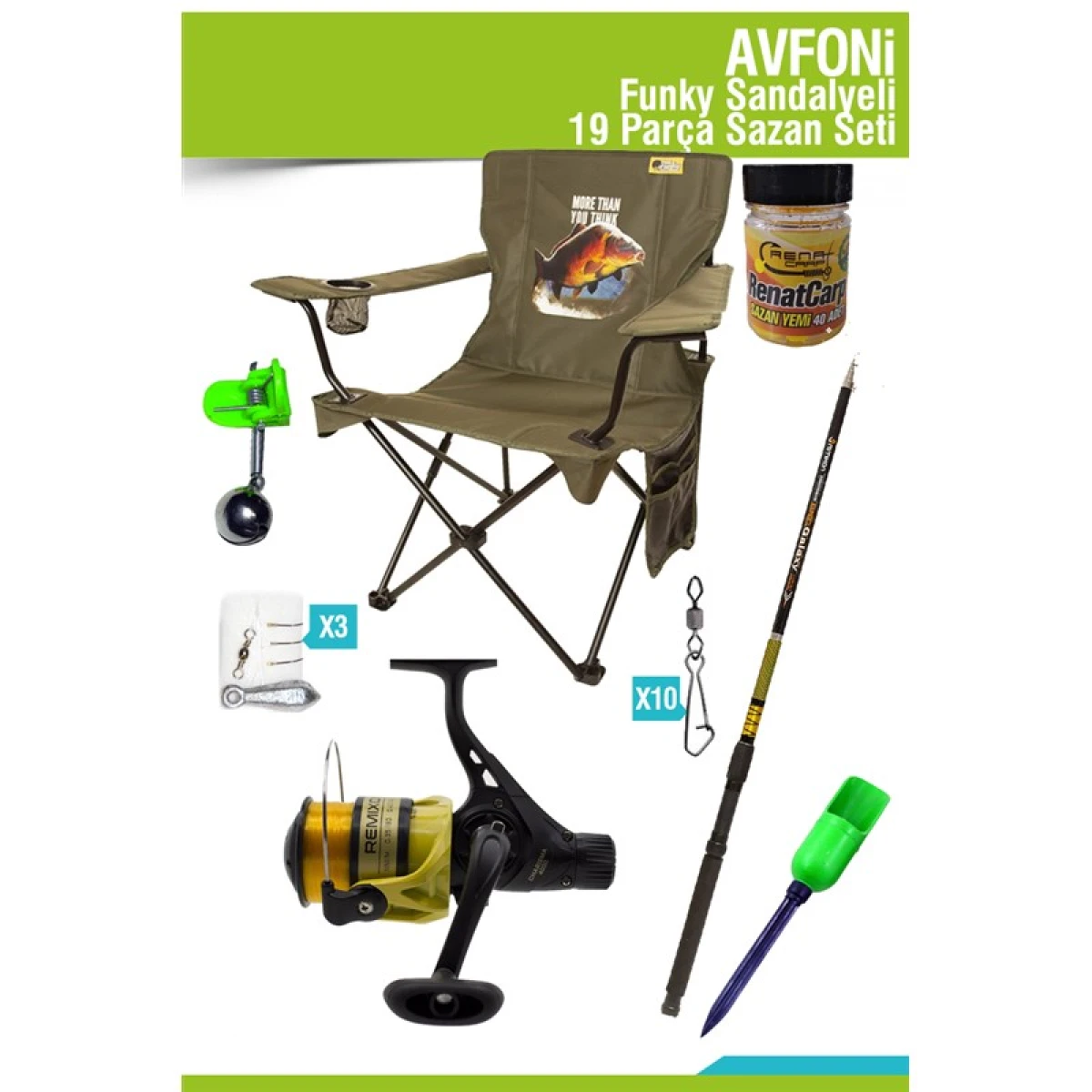 AVFONI Funky Sandalyeli 19 Parça Sazan Seti