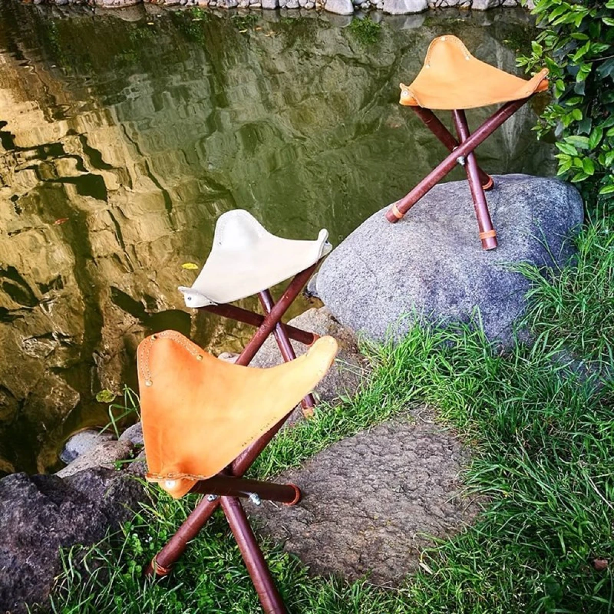 FUNKY CHAIRS Bushcraft Katlanır Deri Tabure