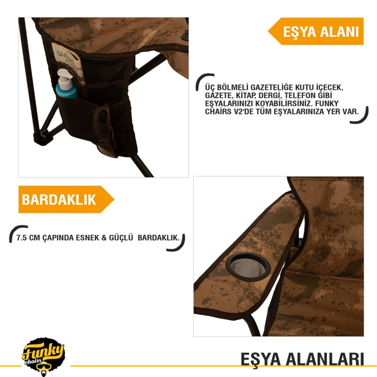 FUNKY CHAIRS V2 Çöl Kamuflaj Lüks Kamp Sandalyesi