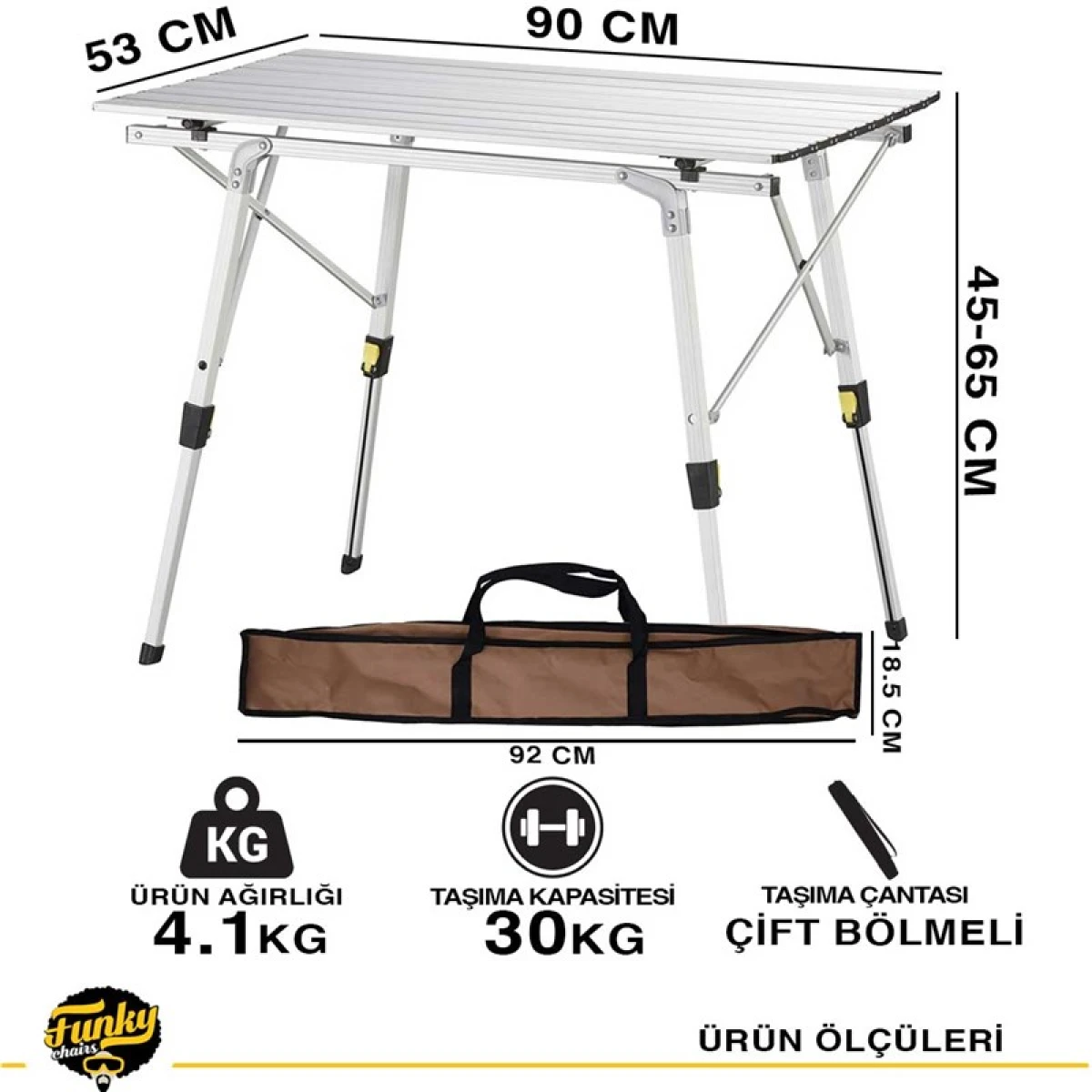 FUNKY CHAIRS Elite Alüminyum Teleskopik Ayaklı Kamp Piknik Masası - Gri
