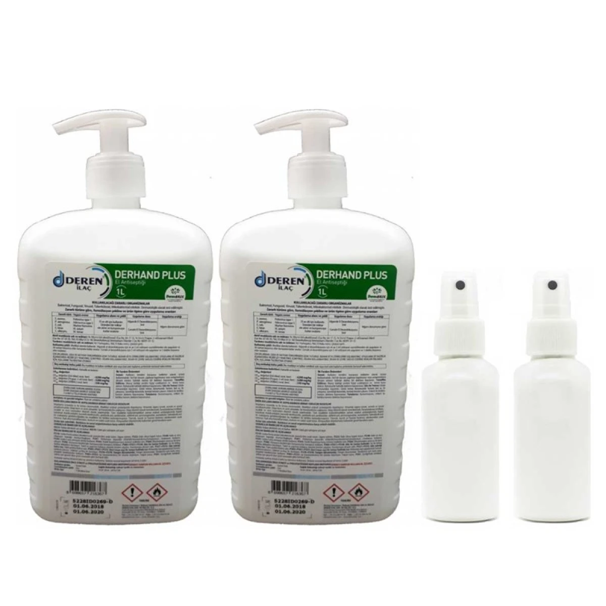 Derhand Plus El Dezenfektanı 2 Adet 1 Lt Pompalı + 2 Adet Boş Sprey Şişe 100 ml