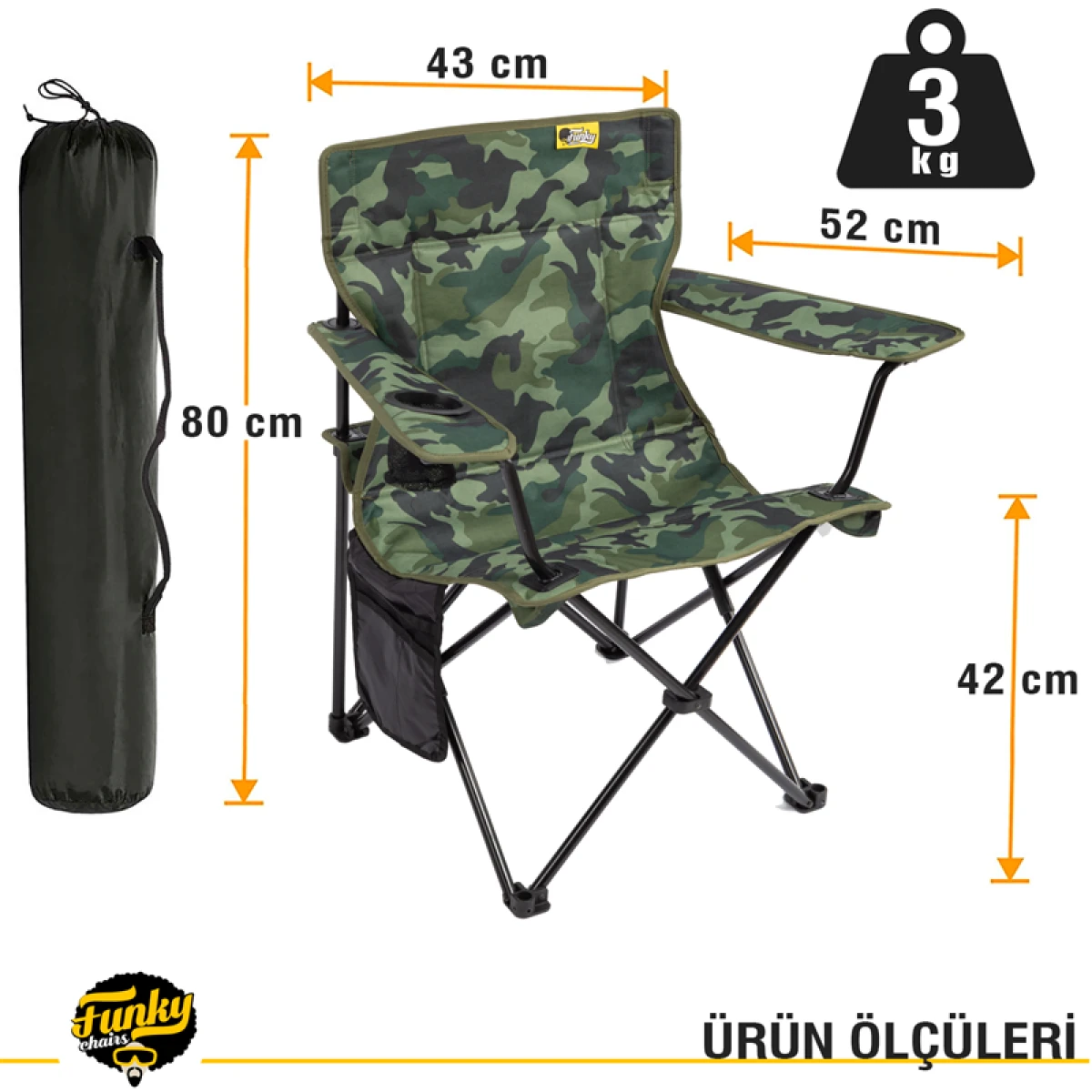FUNKY CHAIRS V2 Yeşil Kamuflaj Lüks Kamp Sandalyesi