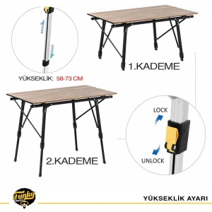 FUNKY CHAIRS Elite XL Alüminyum Teleskopik Ayaklı Kamp Piknik Masası - Ahşap Desen