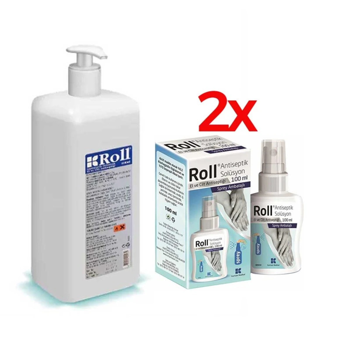 Roll el ve cilt dezenfektanı 1 lt  + 2x Roll Solusyon 100ML Sprey