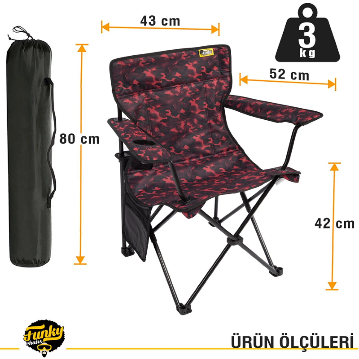 FUNKY CHAIRS V2 Kırmızı Kamuflaj Lüks Kamp Sandalyesi