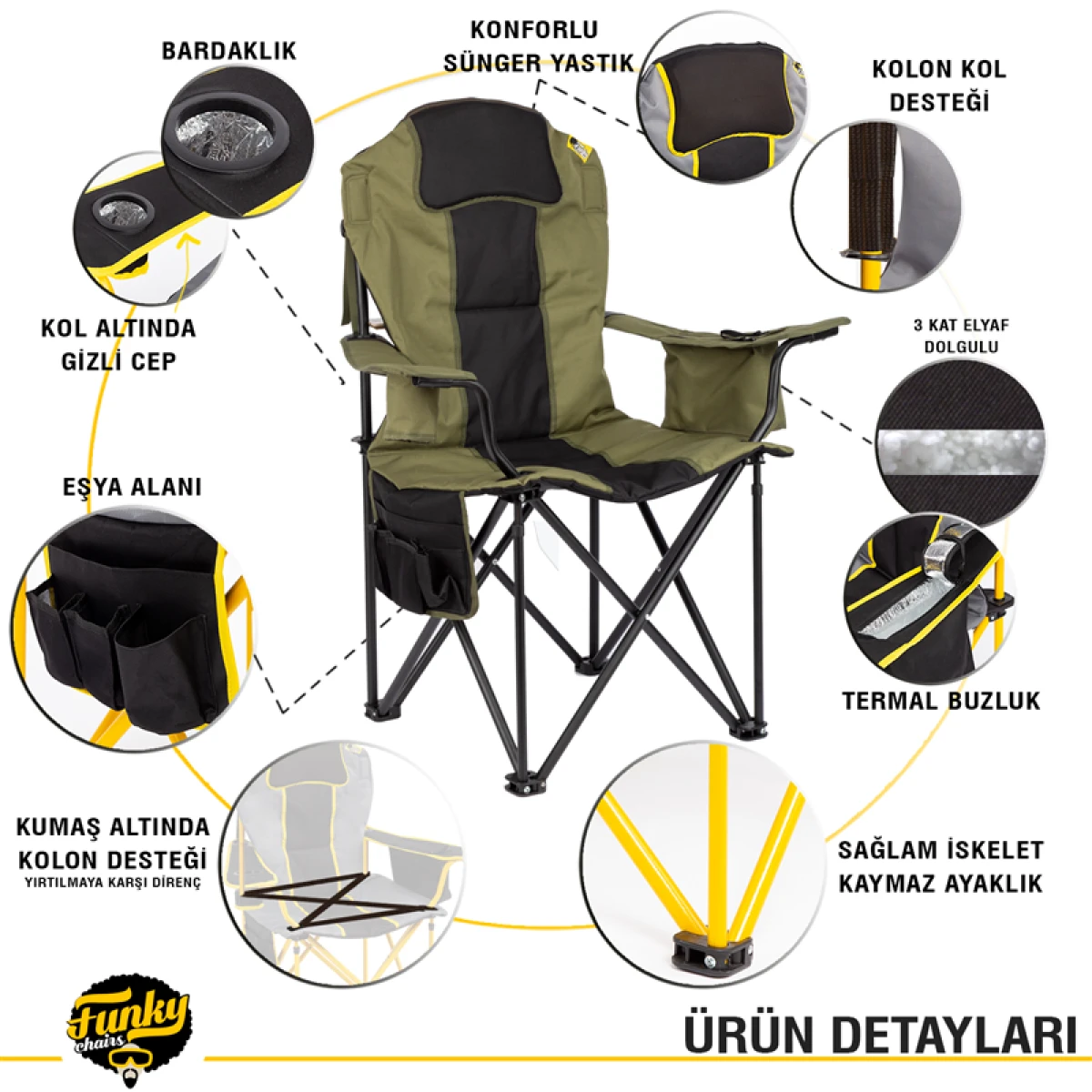 FUNKY CHAIRS Big Boy Katlanabilir XL Kamp Sandalyesi-Haki