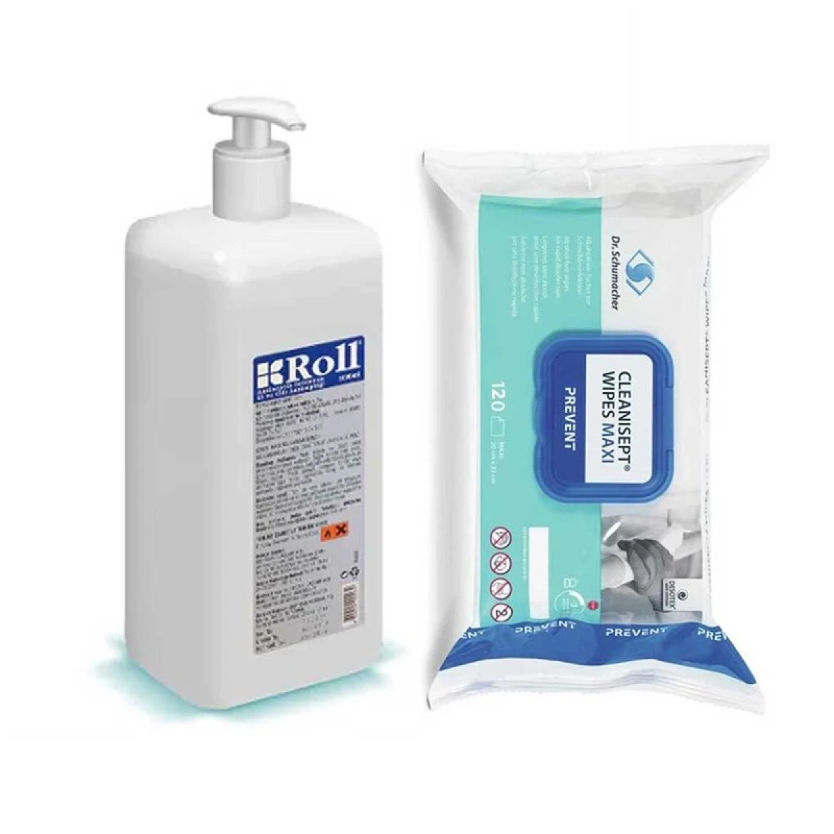 Roll El ve Cilt Dezenfektanı 1 Lt  + Dr.Schumacher Cleanisept Wipes Maxi Alkolsüz Mendil 120 Yaprak