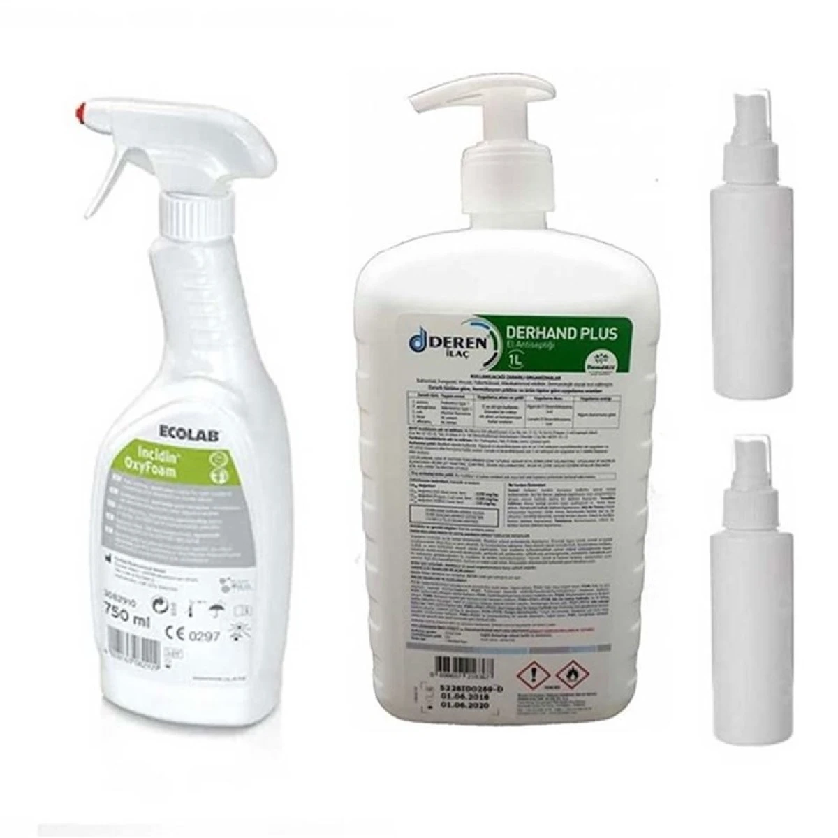 ECOLAB İncidin Oxyfoam 750 ml + Derhand Plus 1 Lt Pompalı + 2x 100 Ml Şişe