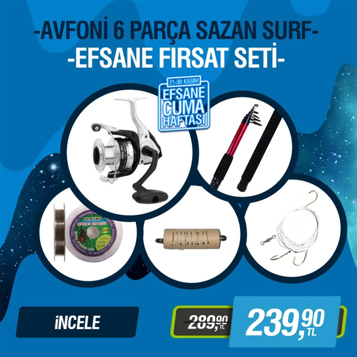 AVFONİ 6 Parça Sazan Surf Fırsat Seti