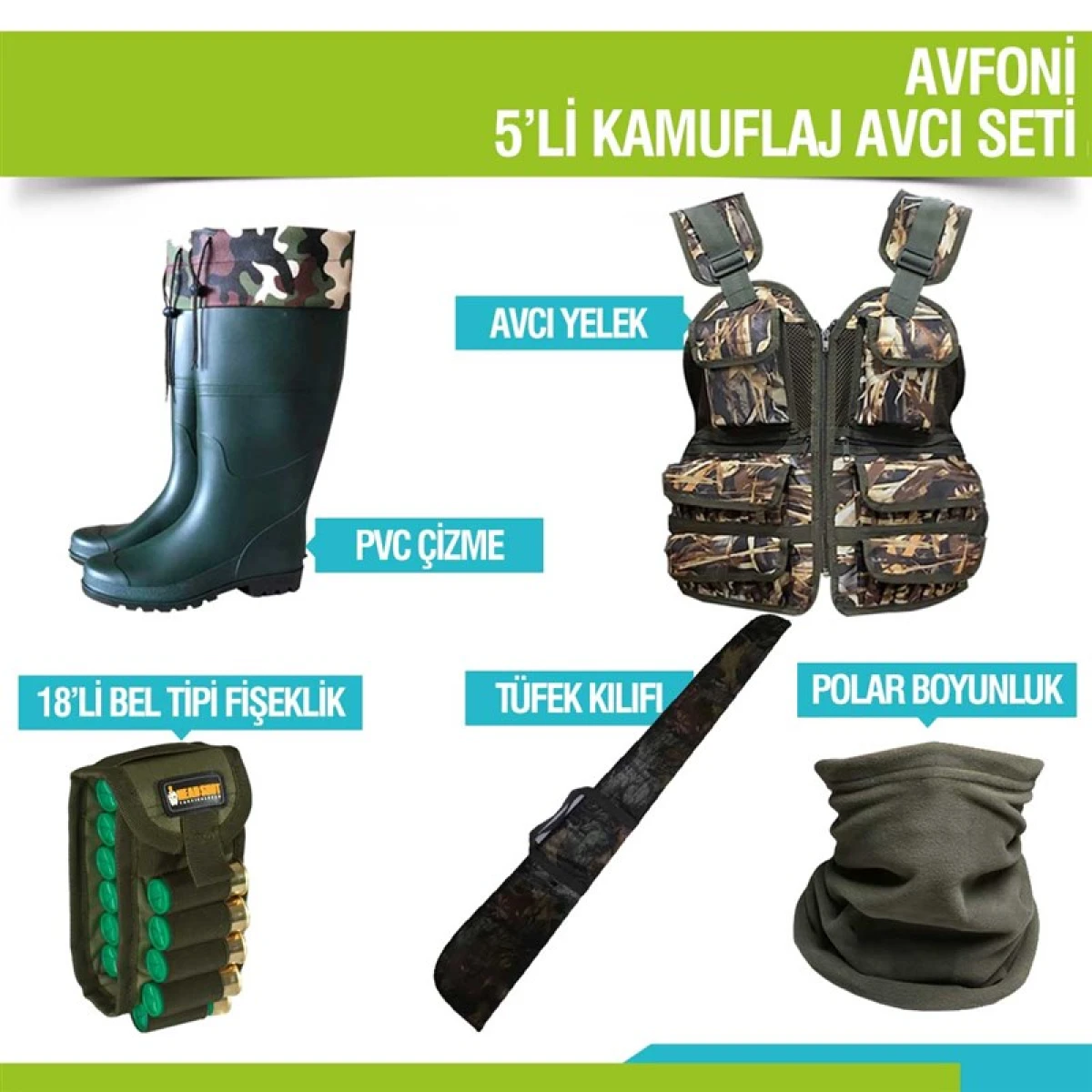 AVFONİ 5'li Kamuflaj Avcı Seti