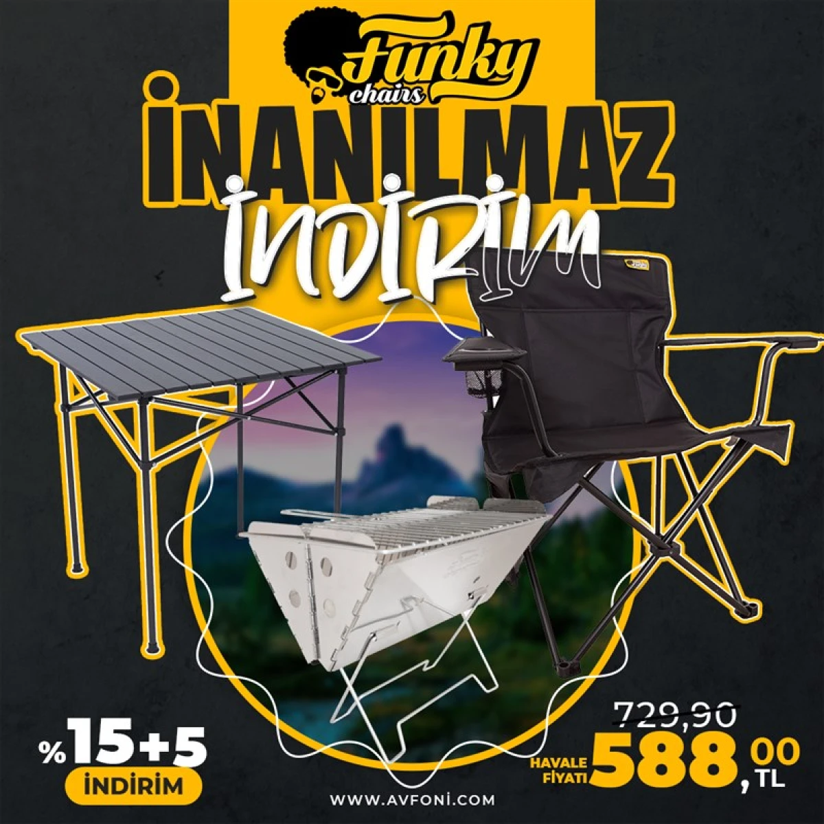 FUNK CHAIRS Sandalye Masa Mangal Combo Set