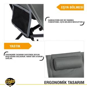 FUNKY CHAIRS Sky Ultralight Katlanabilir Kamp Sandalyesi - Gri Renk