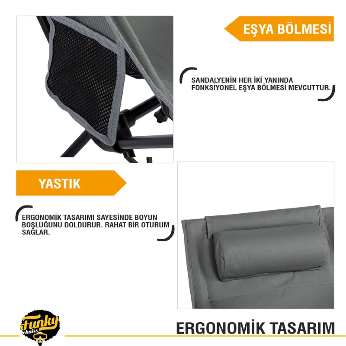 FUNKY CHAIRS Sky Ultralight Katlanabilir Kamp Sandalyesi - Gri Renk