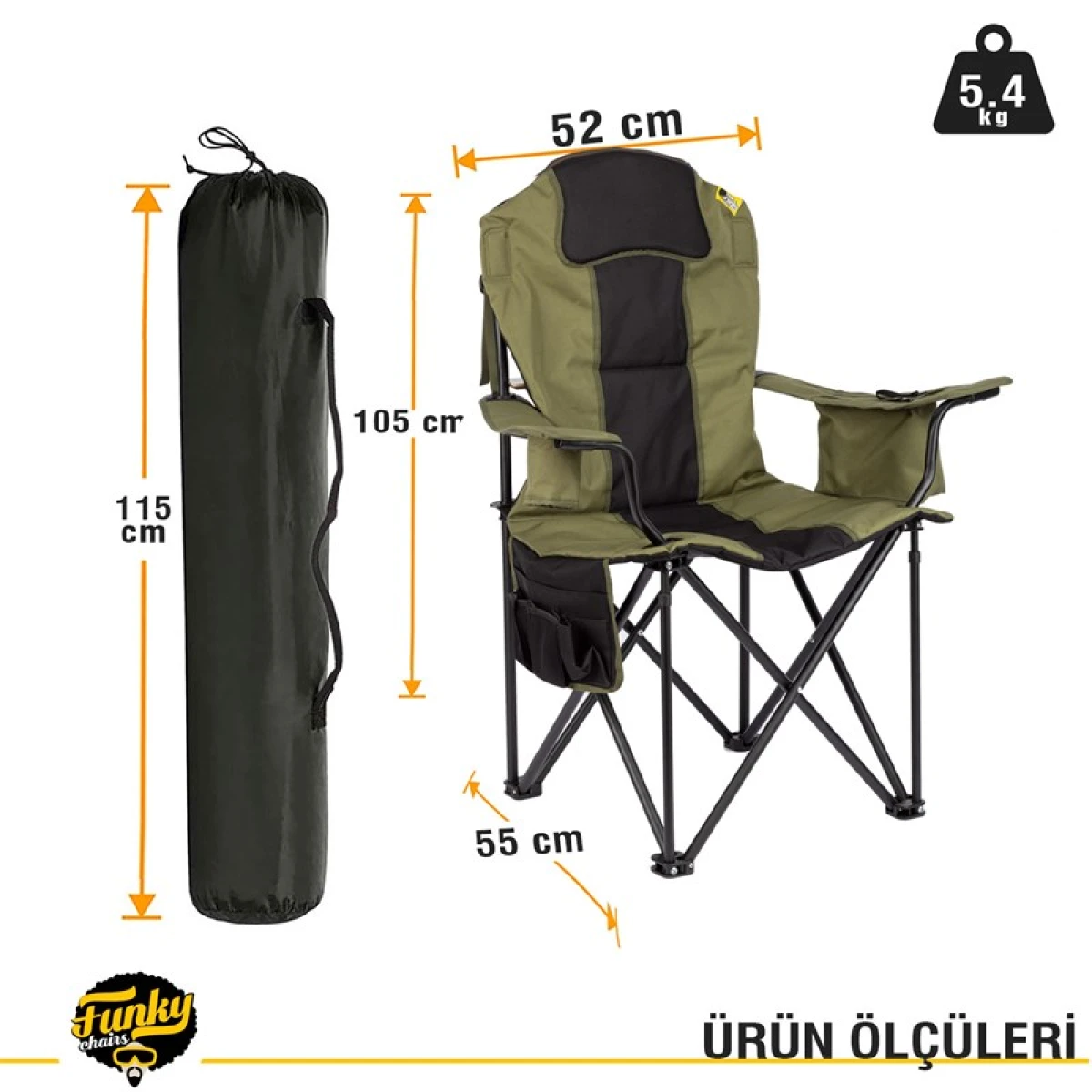 FUNKY CHAIRS Big Boy Katlanabilir XL Kamp Sandalyesi-Haki