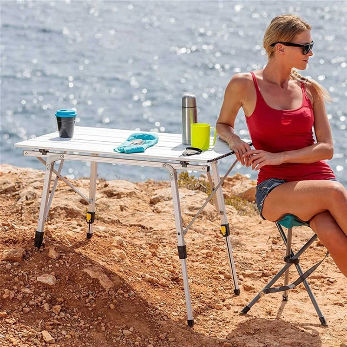 FUNKY CHAIRS Elite XL Alüminyum Teleskopik Ayaklı Kamp Piknik Masası - Gri