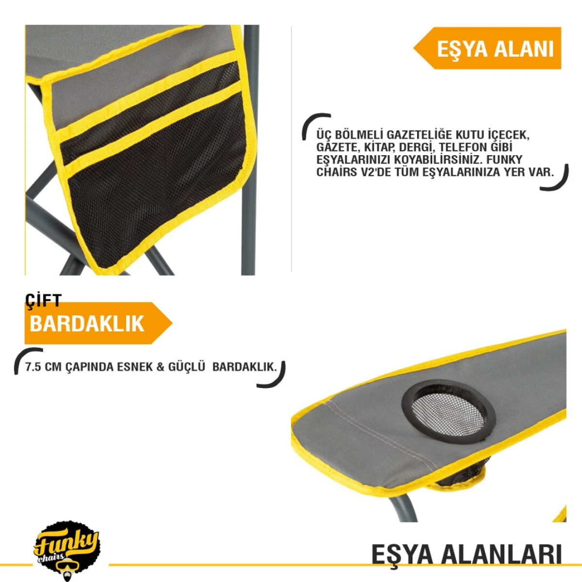 FUNKY CHAIRS V3 Light Gri XXL Büyük Boy Lüks Kamp Sandalyesi