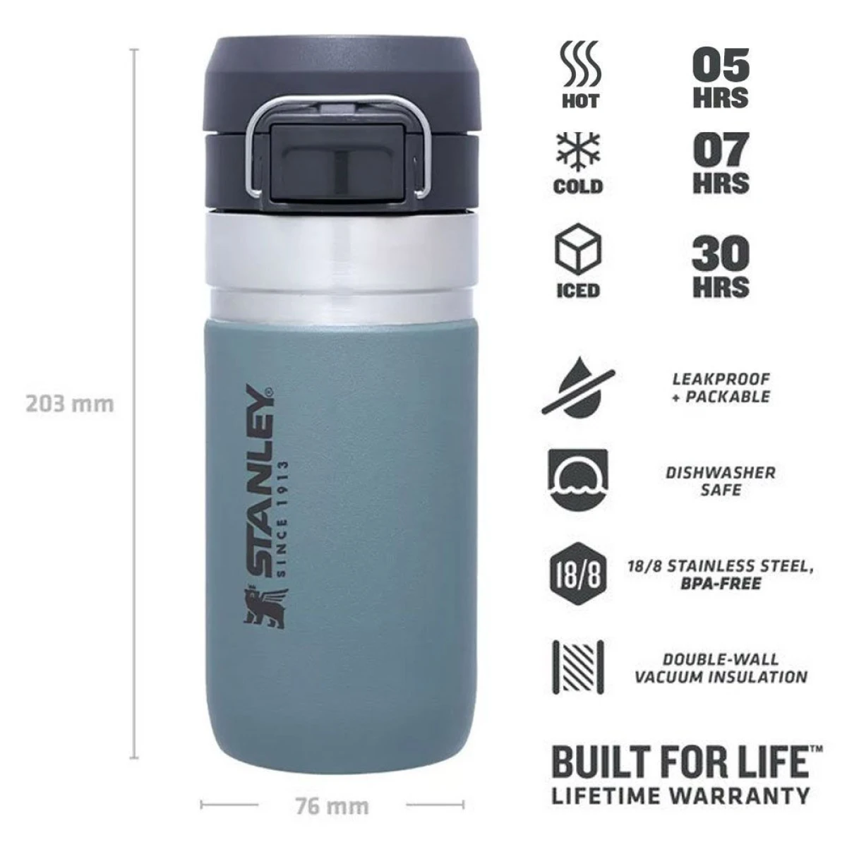 Stanley The Quick Flip Paslanmaz Çelik Termos Bardak 0.47 LT - Açık Mavi