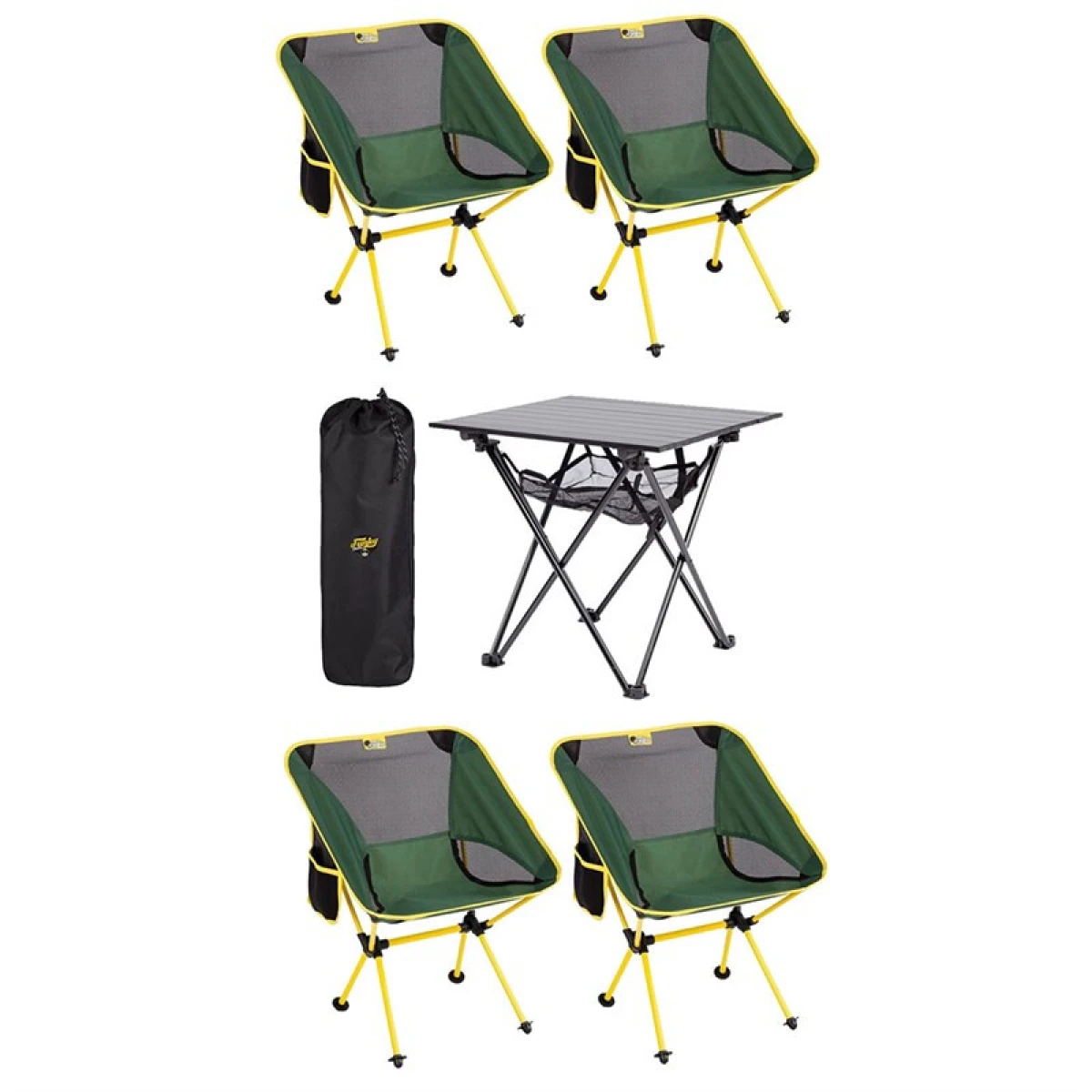 FUNKY CHAIRS 4 Adet Pratik Sandalye Yeşil + 1 ADET Black Masa Küçük