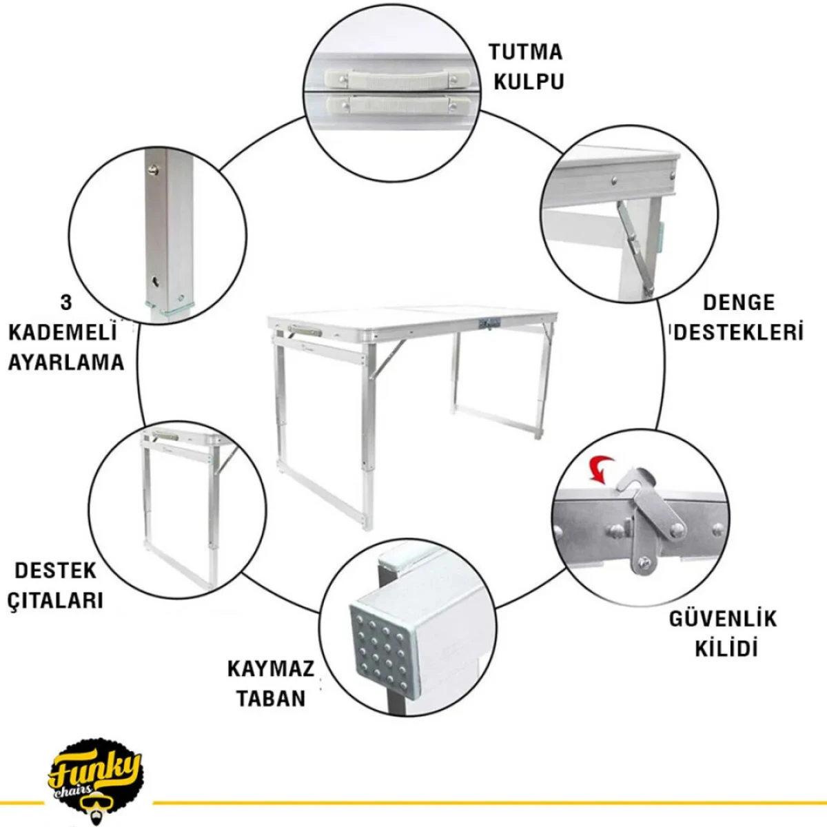 FUNKY CHAIRS Taburesiz Deluxe Katlanabilir Piknik Masası - Ahşap Desen