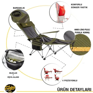 FUNKY CHAIRS Lazy 3 Plus Yatabilen Kamp Sandalyesi Haki