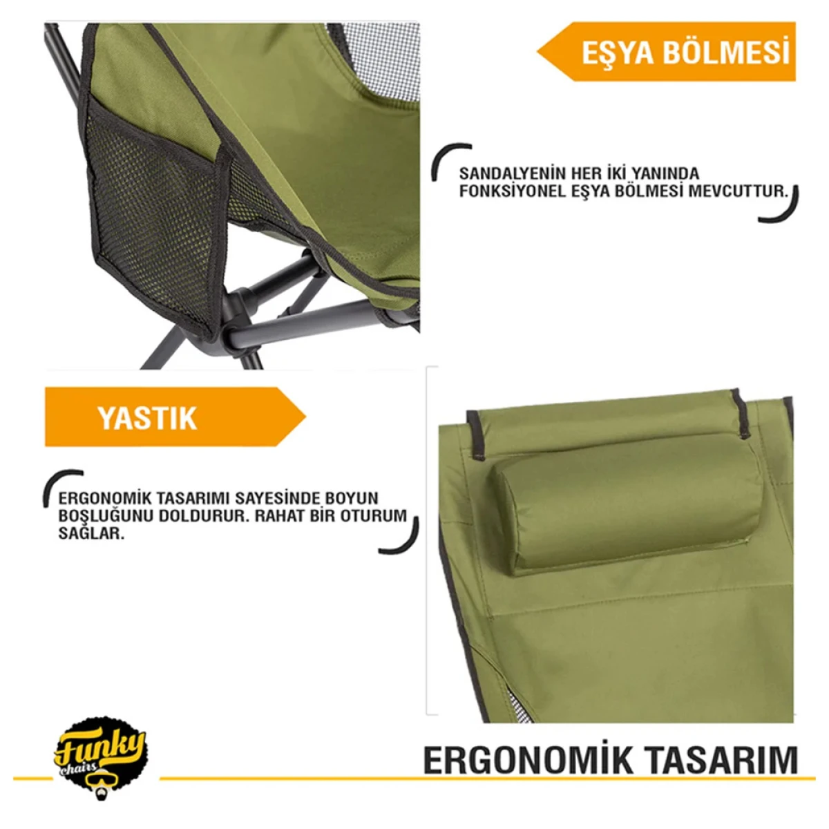 FUNKY CHAIRS Sky Ultralight Katlanabilir Kamp Sandalyesi - Haki Renk
