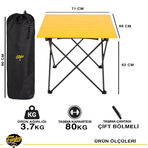 FUNKY CHAIRS Black Katlanabilir Kamp Masası Büyük - Sarı (71 x 68 x 62cm)