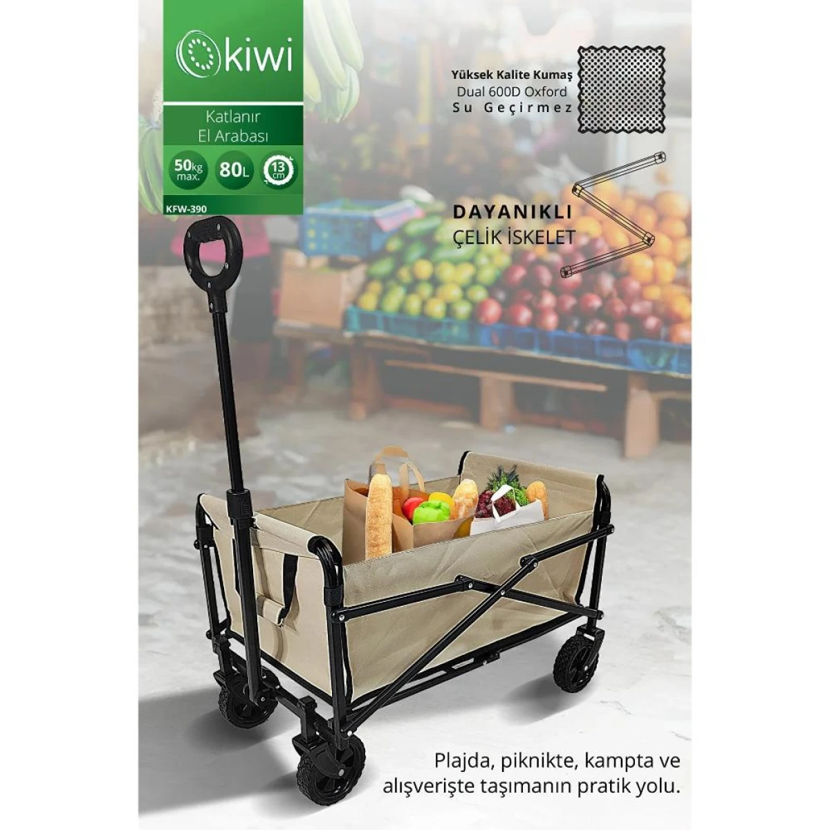 Kiwi Kfw-390 Katlanır Portatif Taşıma Aracı - Bej
