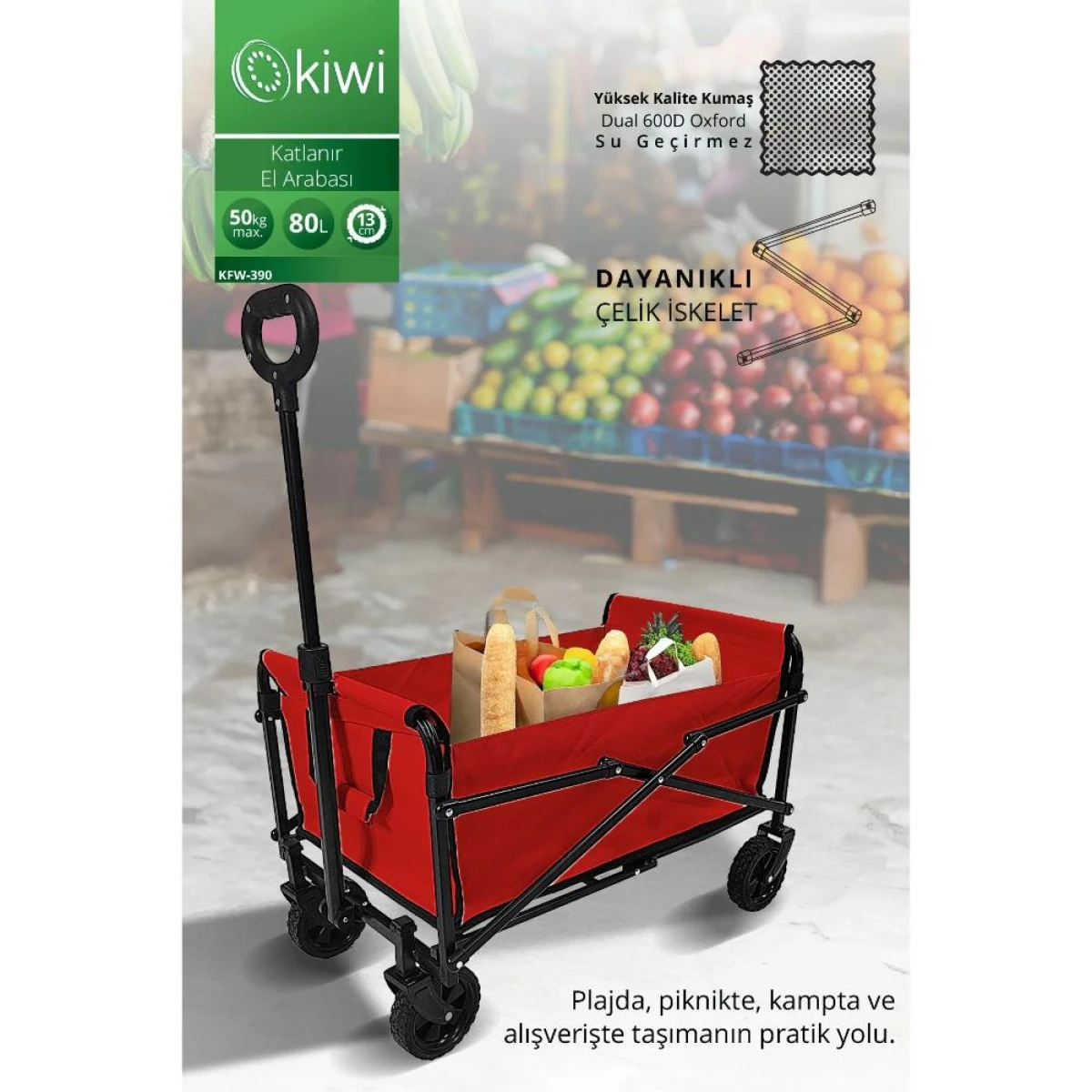 Kiwi Kfw-390 Katlanır Portatif Taşıma Aracı - Kırmızı