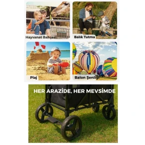 Ecrou Güneş Tenteli Vagon Taşıma Arabası Siyah