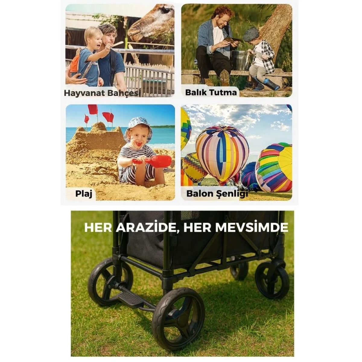 Ecrou Güneş Tenteli Vagon Taşıma Arabası Siyah