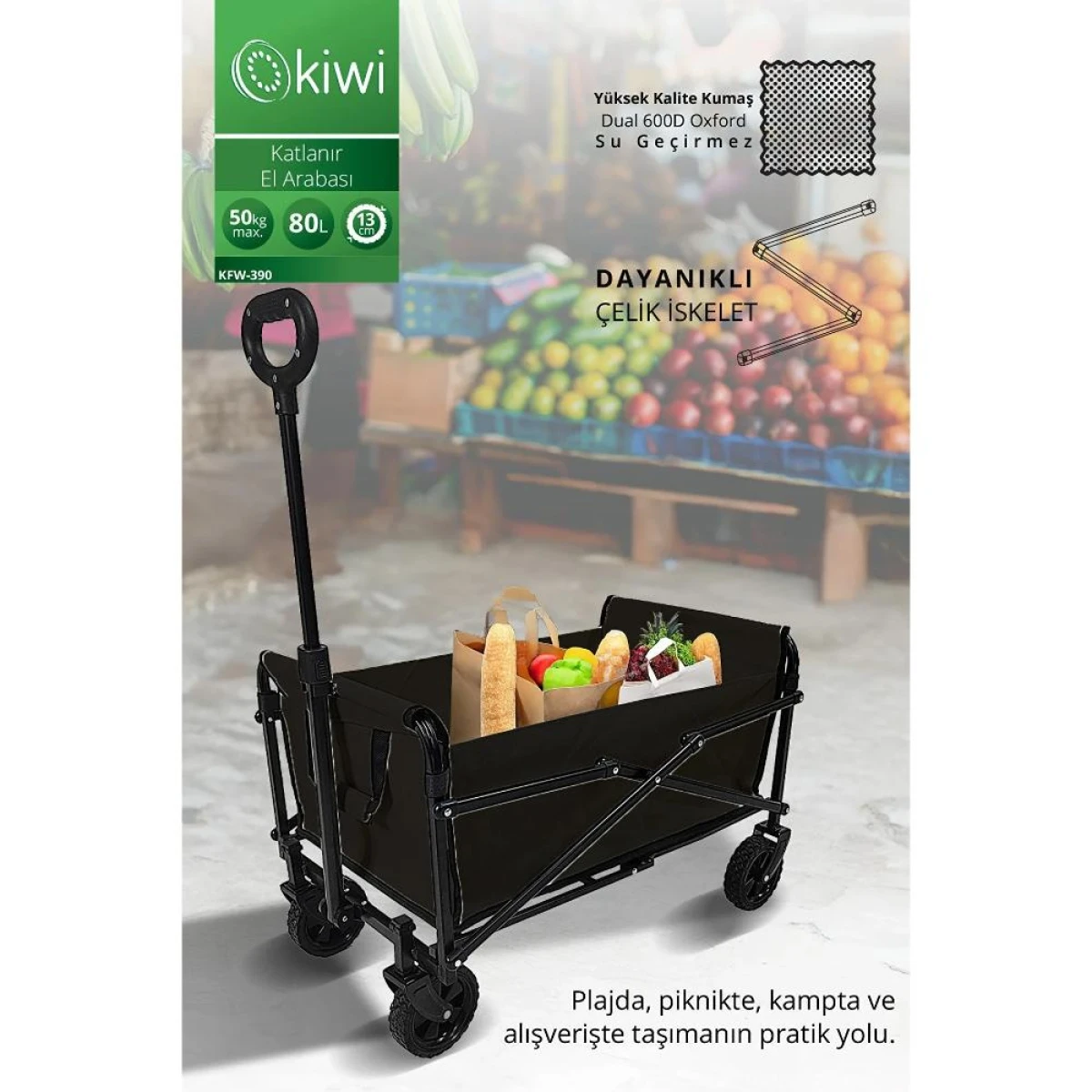 Kiwi Kfw-390 Katlanır Portatif Taşıma Aracı - Siyah