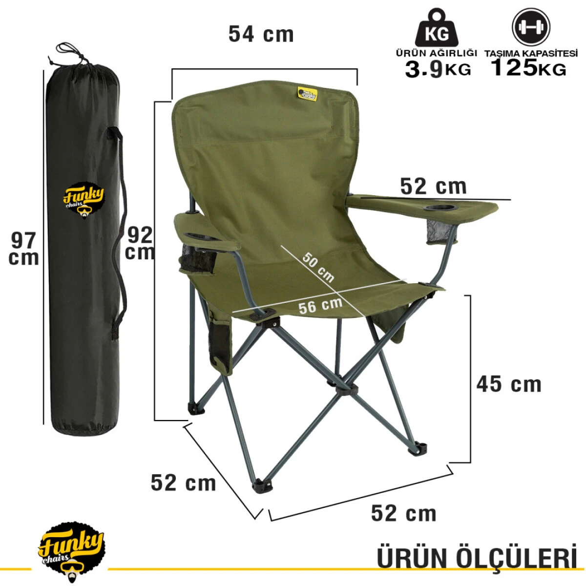 FUNKY CHAIRS V3 Light Haki XXL Büyük Boy Lüks Kamp Sandalyesi