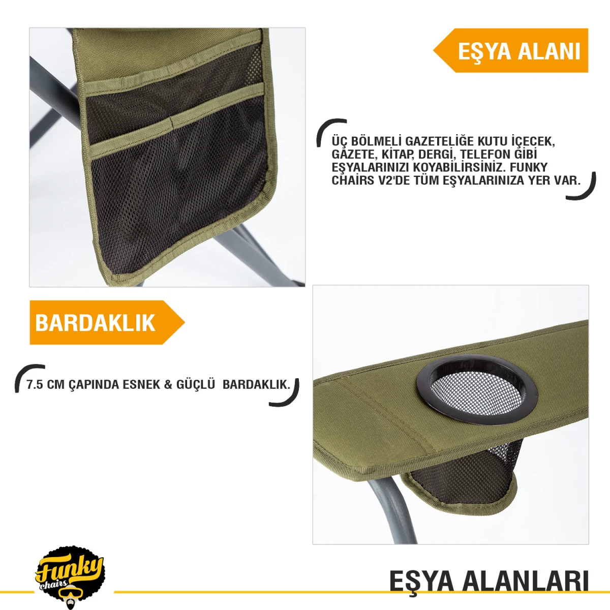 FUNKY CHAIRS V3 Haki XXL Büyük Boy Lüks Kamp Sandalyesi