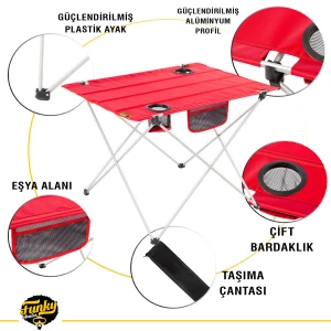 FUNKY CHAIRS Ultralight Katlanır Kamp Masası - Kırmızı