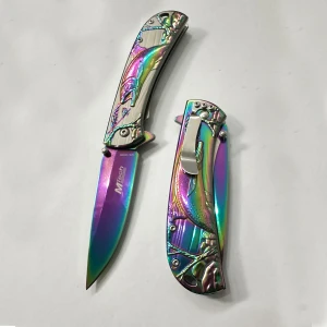 SPINSTAR Balık Kabartmalı Model Yarı Otomatik Çelik Cep Çakı 20 Cm - Rainbow