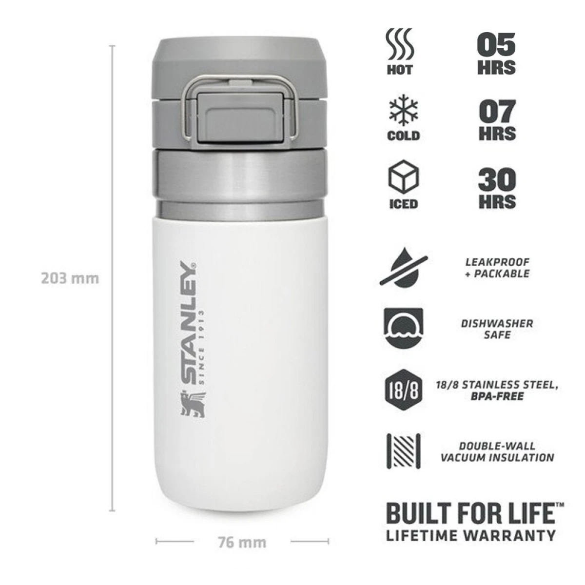 STANLEY The Quick Flip Paslanmaz Çelik Termos 0.47 LT - Beyaz