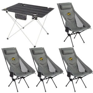4 Adet Sky Ultralight Katlanabilir Kamp Sandalyesi + Ultralight Katlanabilir Masa - Gri/Siyah