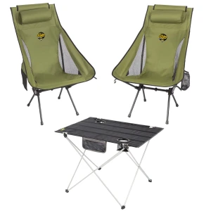2 Adet Sky Ultralight Katlanabilir Kamp Sandalyesi + Ultralight Katlanabilir Masa - Haki/Siyah